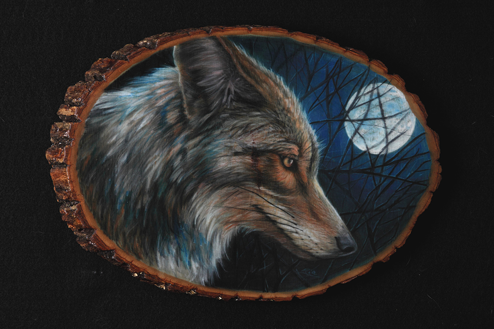 Coyote Moon on Wood by Ria Fine Art