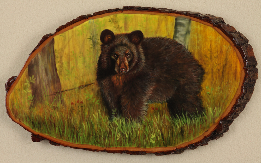 Black Bear On Wood by Ria Fine Art