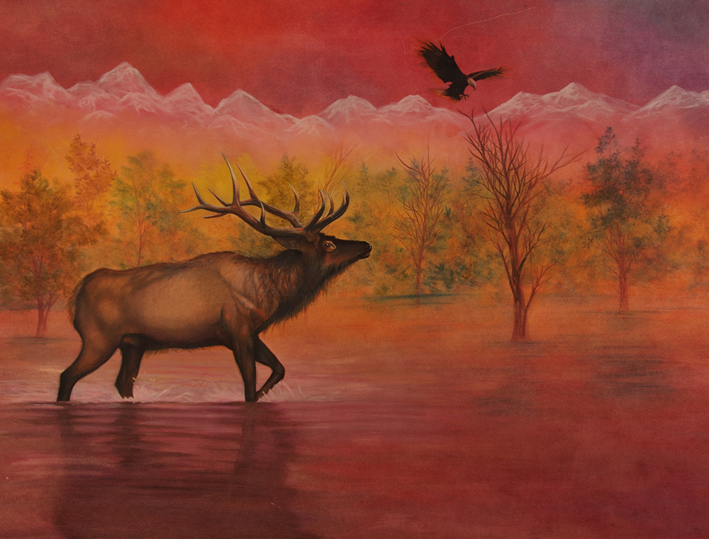 Elk and Eagle by Ria Fine Art