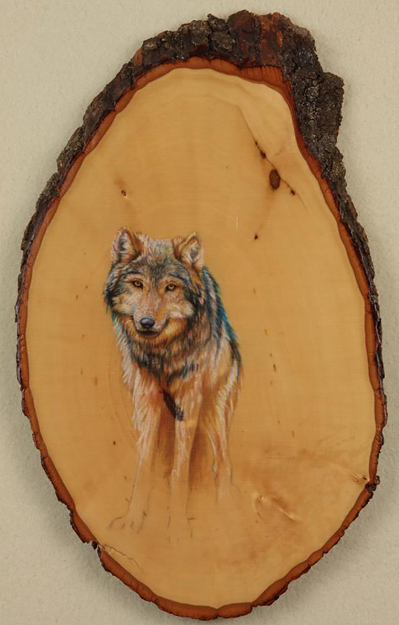 Wolf on Wood by Ria Fine Art