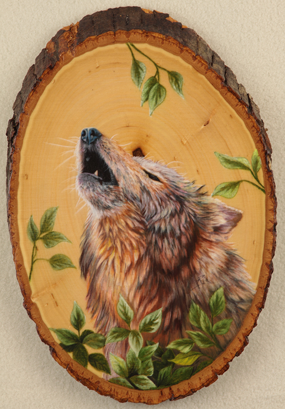 Howling Wolf On Wood by Ria Fine Art